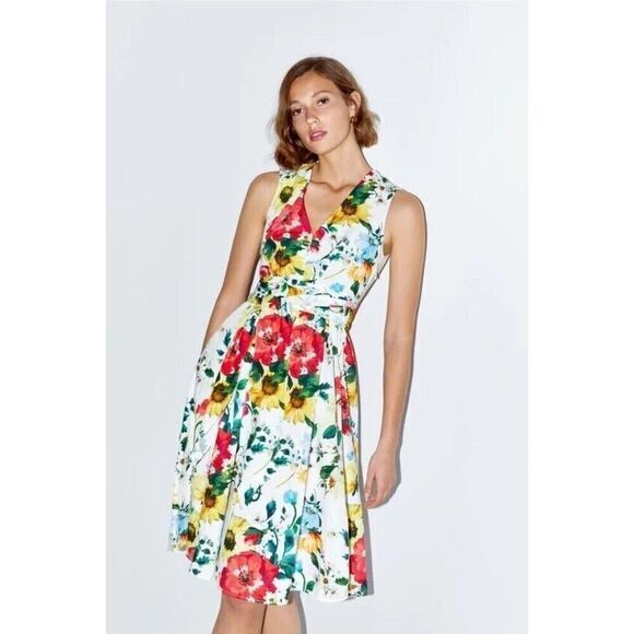 Zara Midi Dress Multicolored Floral Size Small